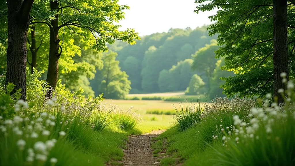 Island clearing with native plants, wildflowers, and peaceful quiet space surrounded by mature trees